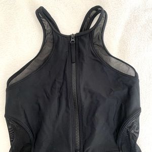 speedo black zip-up one-piece swimsuit🤎